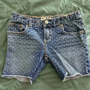Peek Dungarees Kids Girls Shorts Size 10 Medium Wash Polka Dot Adjustable Waist